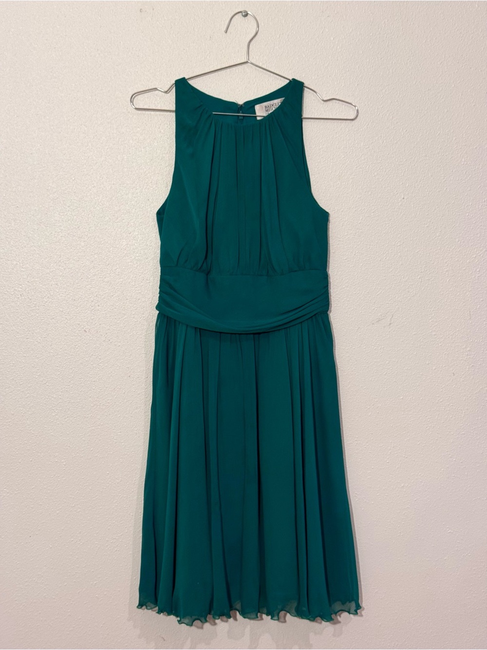 Badgley Mischka Emerald Teal Chiffon Cocktail Dress